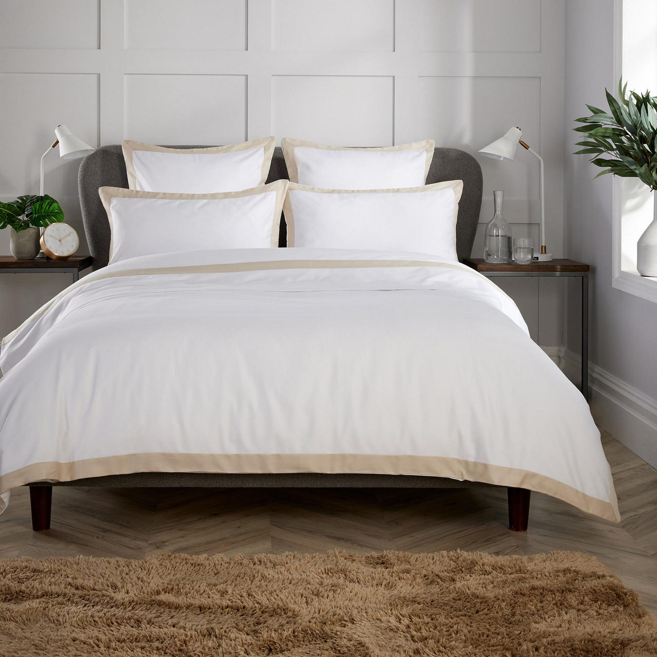 400 Thread Count Banded Coordinated Bedding Stone-White