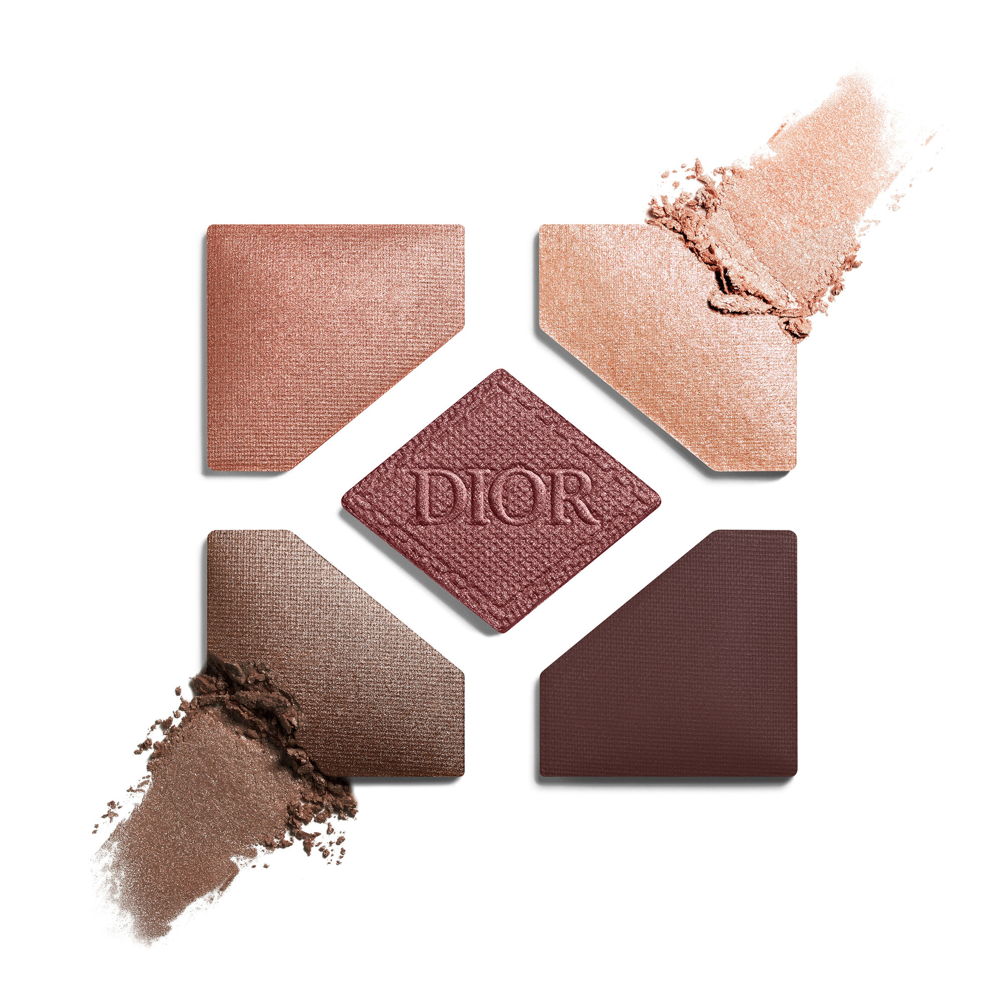 DIOR Diorshow 5 Couleurs Eyeshadow Palette, five pans in warm rose, champagne, taupe and deep burgundy shades with swatches