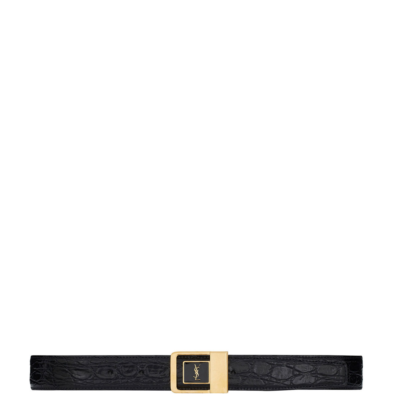 Croc-Embossed Logo Buckle Leather Belt