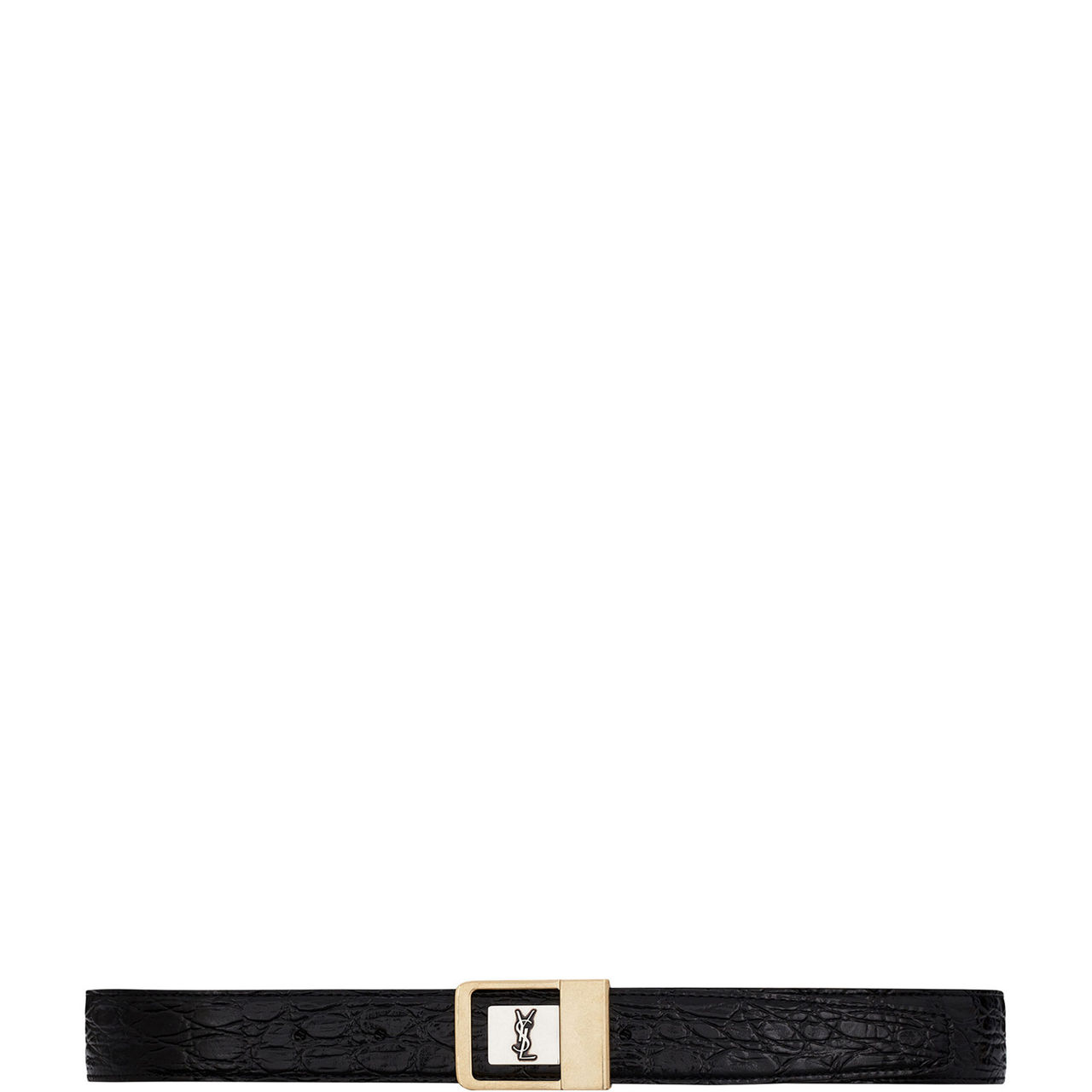 Female Croc-Embossed Leather Buckle Belt