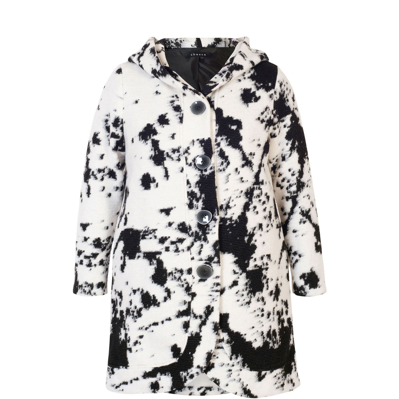 Printed Wool-Blend Hooded Coat