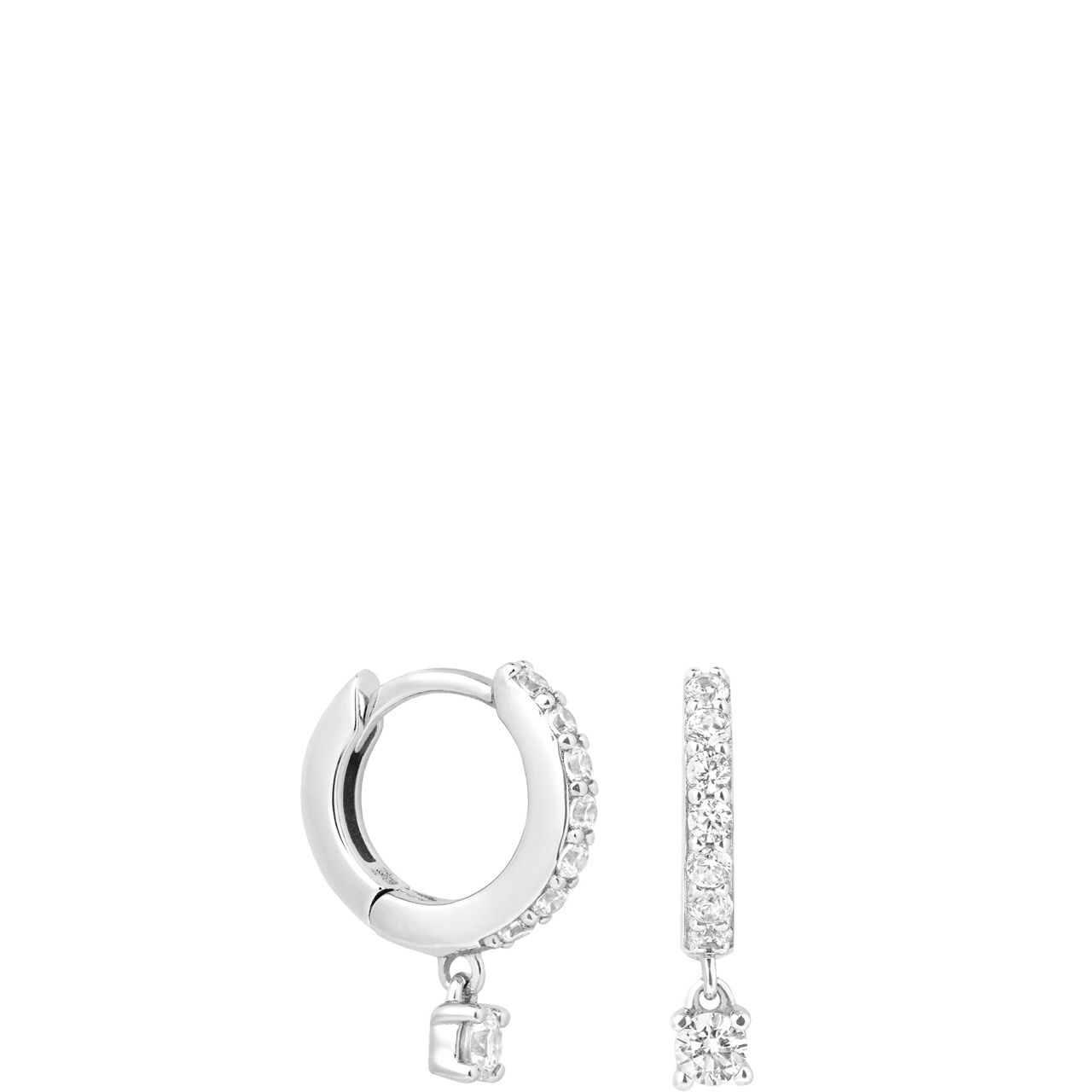 Crystal Charm Rhodium-Plated Huggies