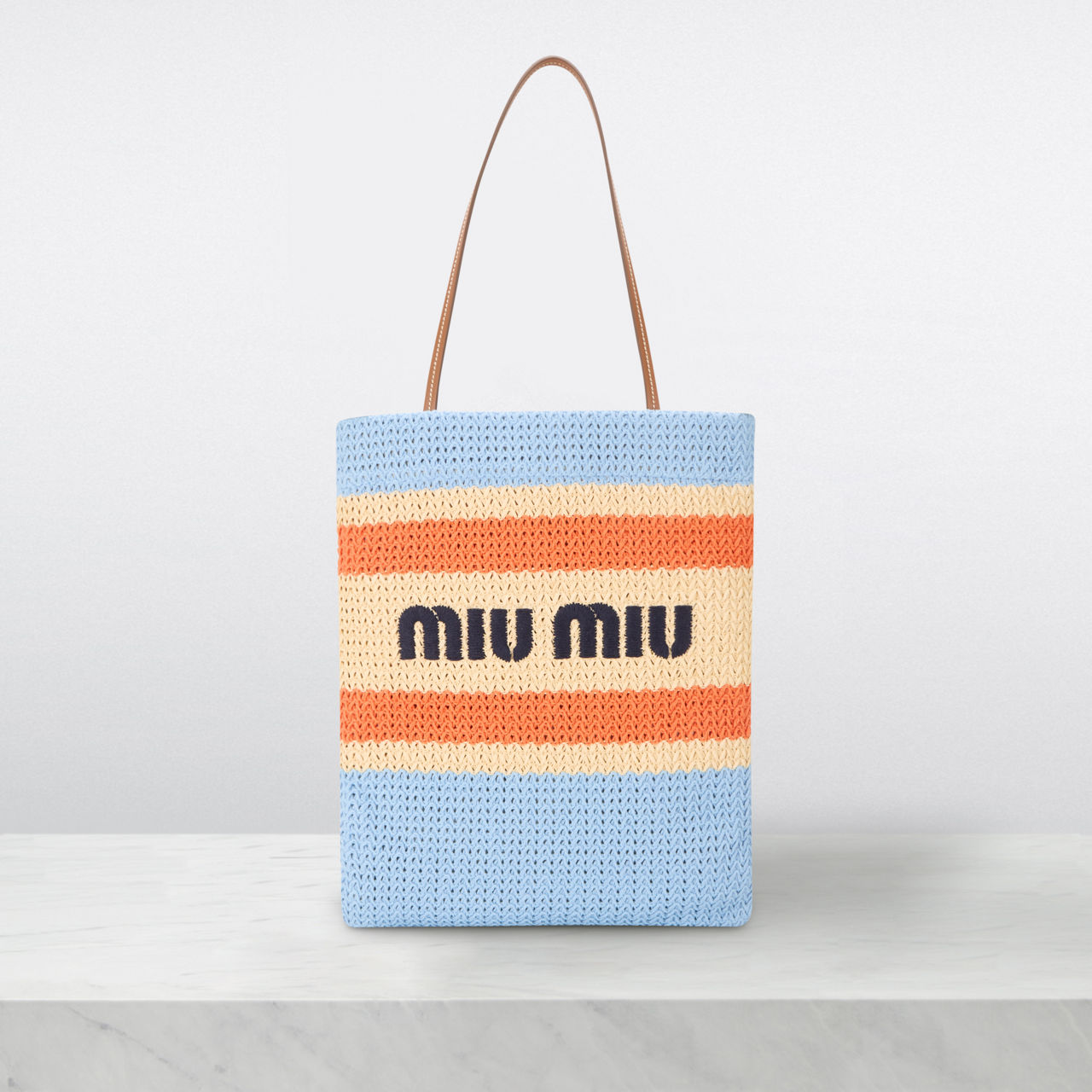 MIU MIU Tessuto Striped Raffia Tote Bag