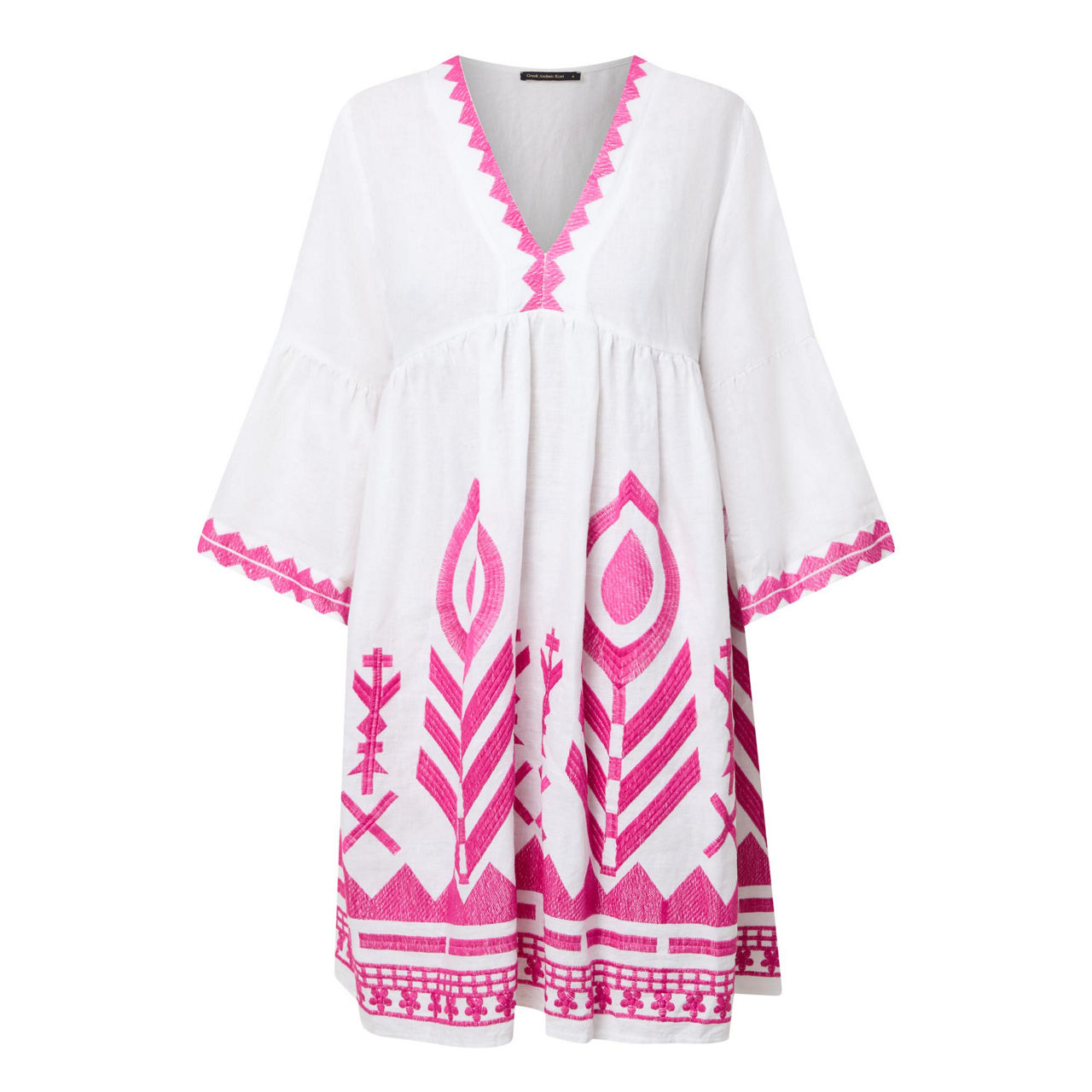 sachin and babi light blue dress Greek Archaic Kori | Crete long sleeveless embroidered dress natural-black main image 0