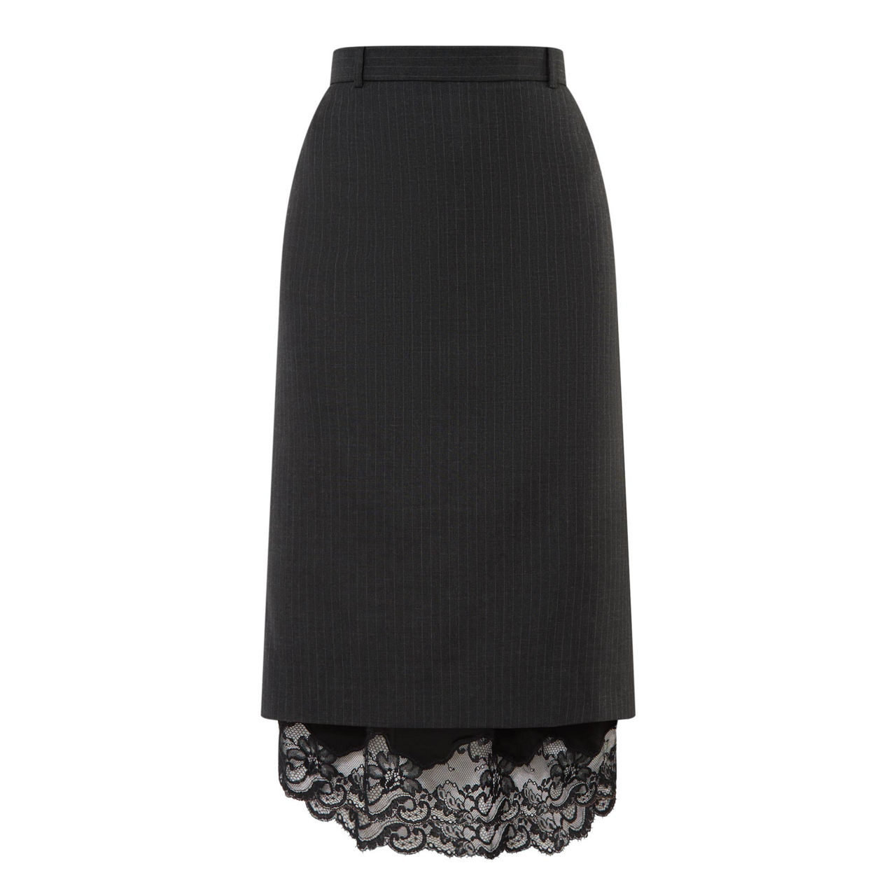 BALENCIAGA Layered Lace-Trim Tailored Skirt