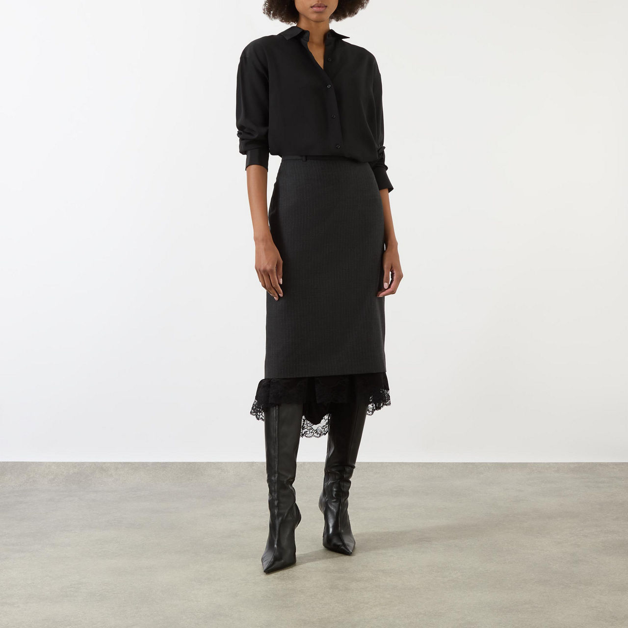 BALENCIAGA Layered Lace-Trim Tailored Skirt