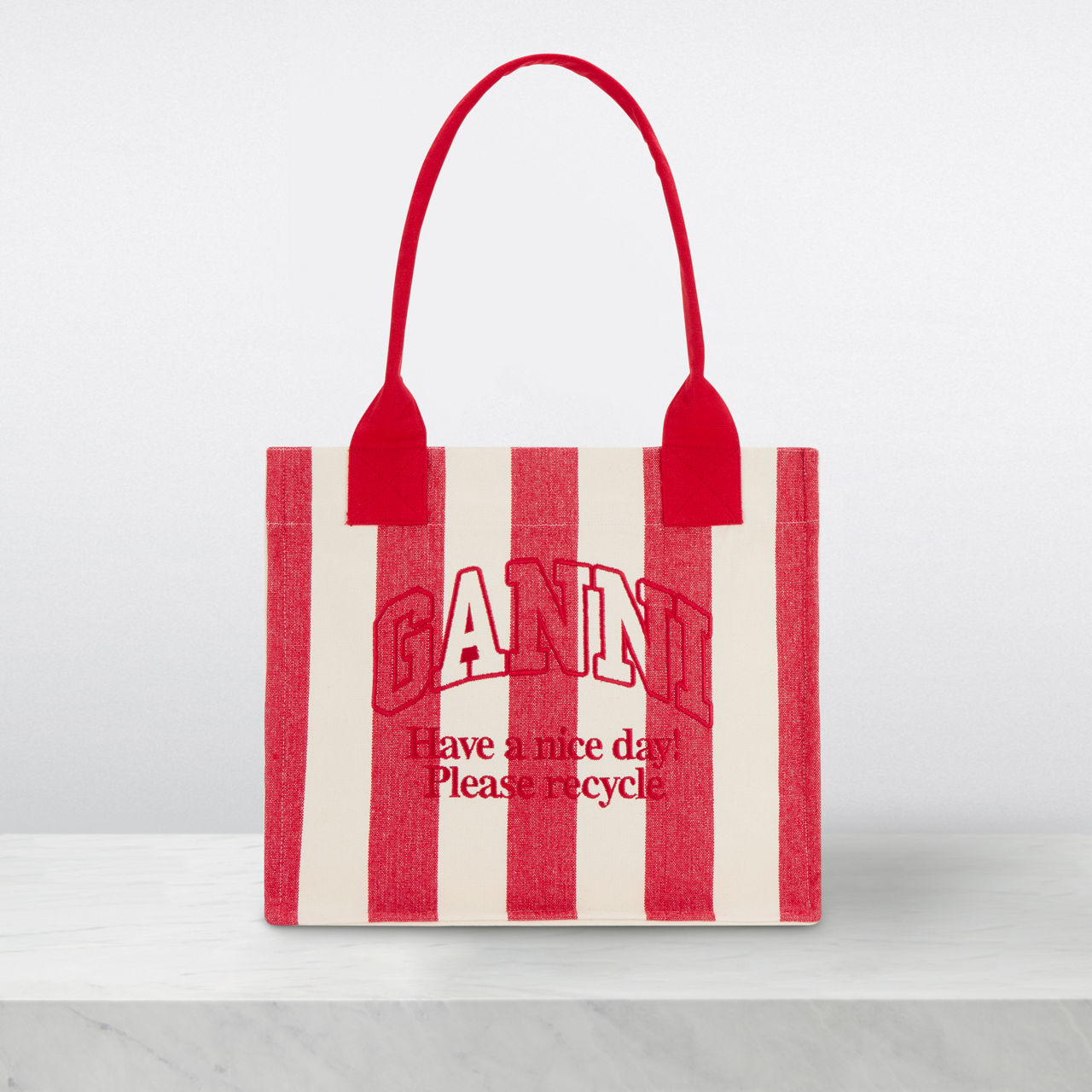 トートバッグ Ganni Women's Small Easy Shopper Tote Striped Red A5974-396 MUSINSA | GANNI Small Easy Stripe Shopper Bag - Cherry