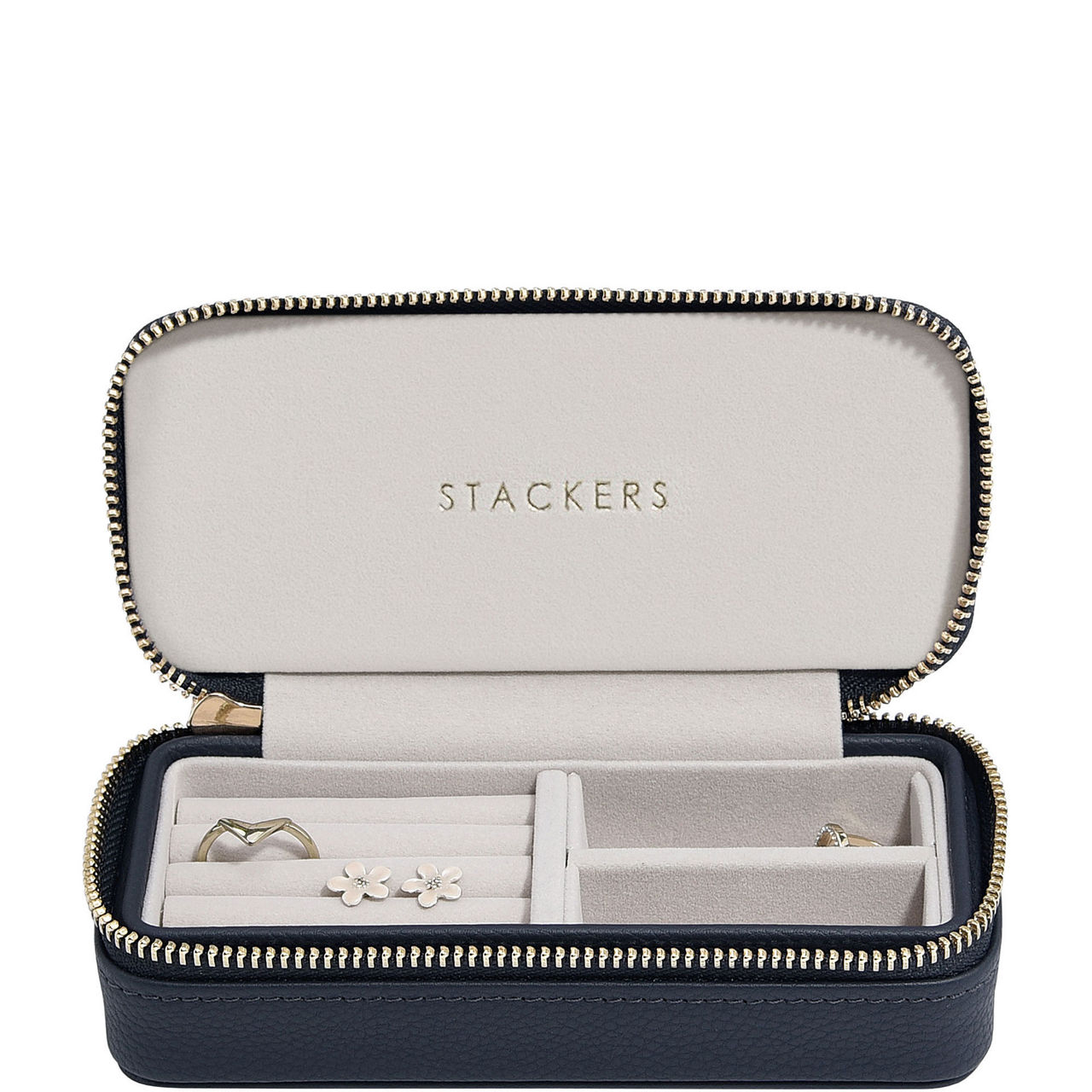 Medium Zipped Travel Jewellery Box Navy Blue