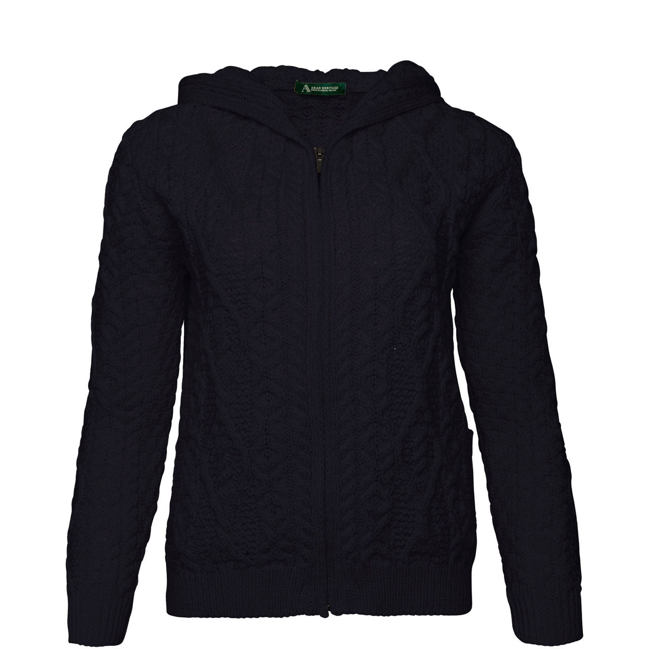 Knitwear Ash Aran Zipped Hooded Jacket Navy