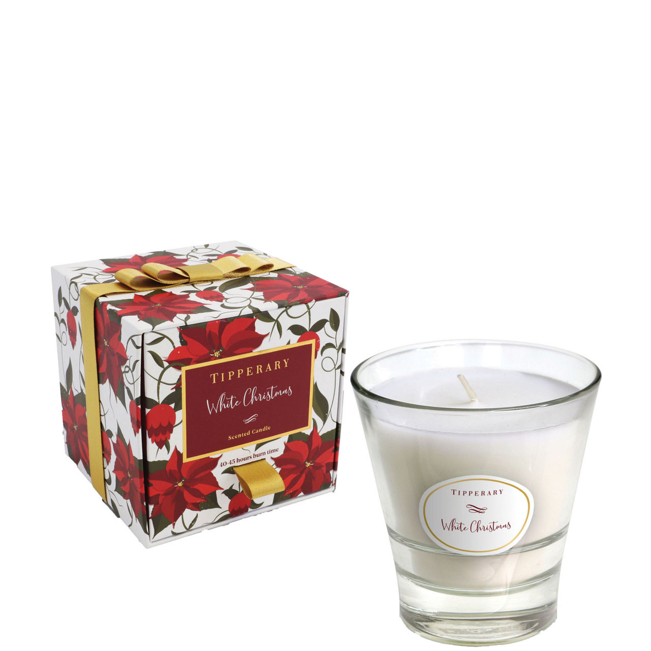 Poinsettia White Christmas Candle