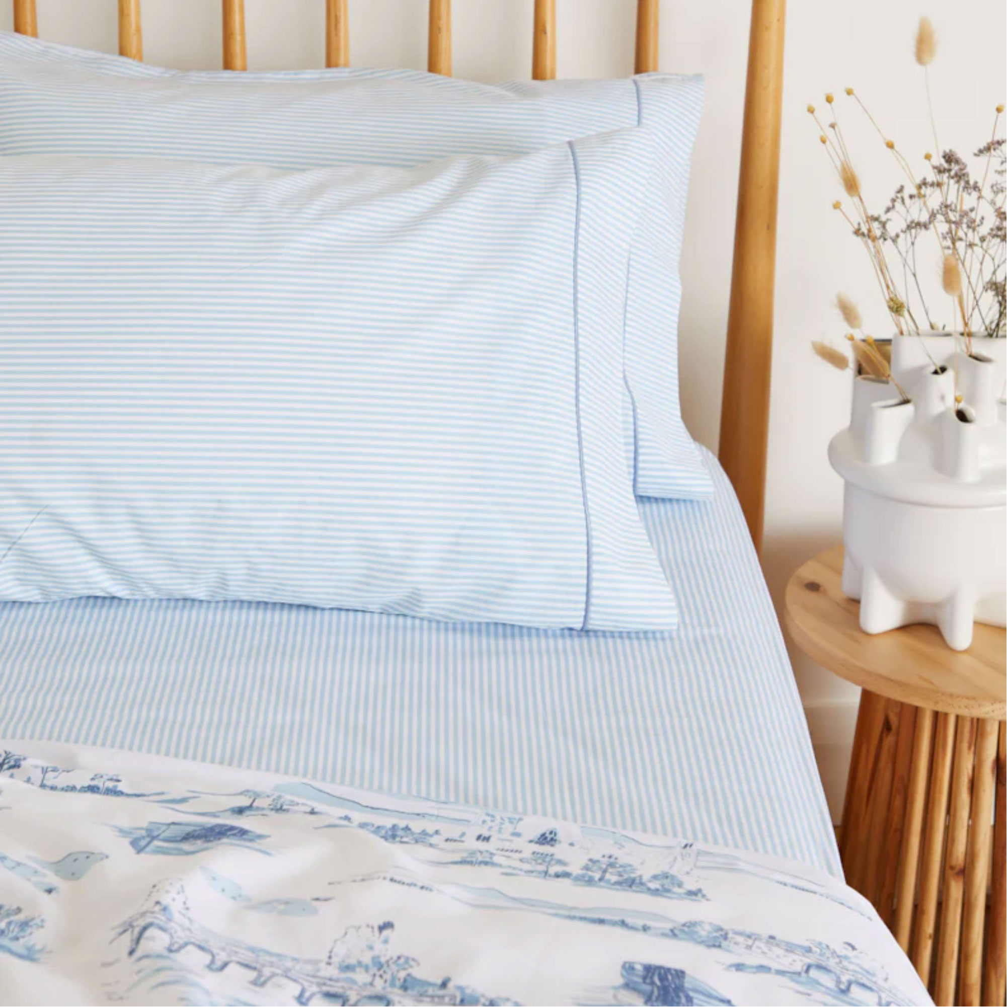 Ticking Striped Pillowcase Pair Blue