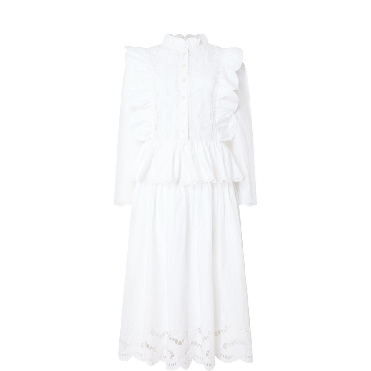 Embroidered Ruffle-Detail Dress