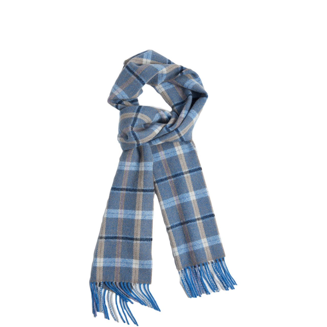 Blue & Mink Check Lambswool Scarf