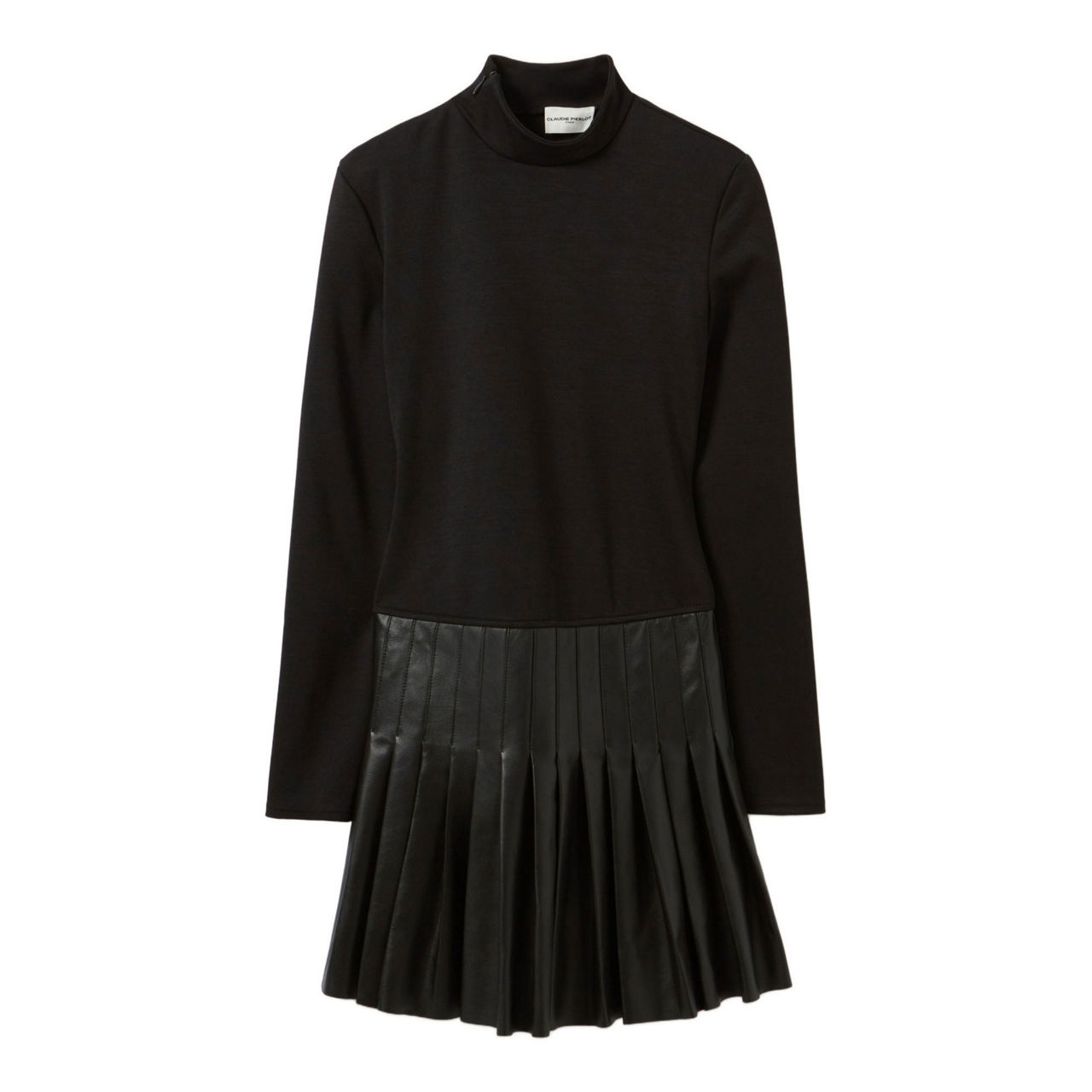CLAUDIE PIERLOT Pleated Hybrid Leather Mini Dress