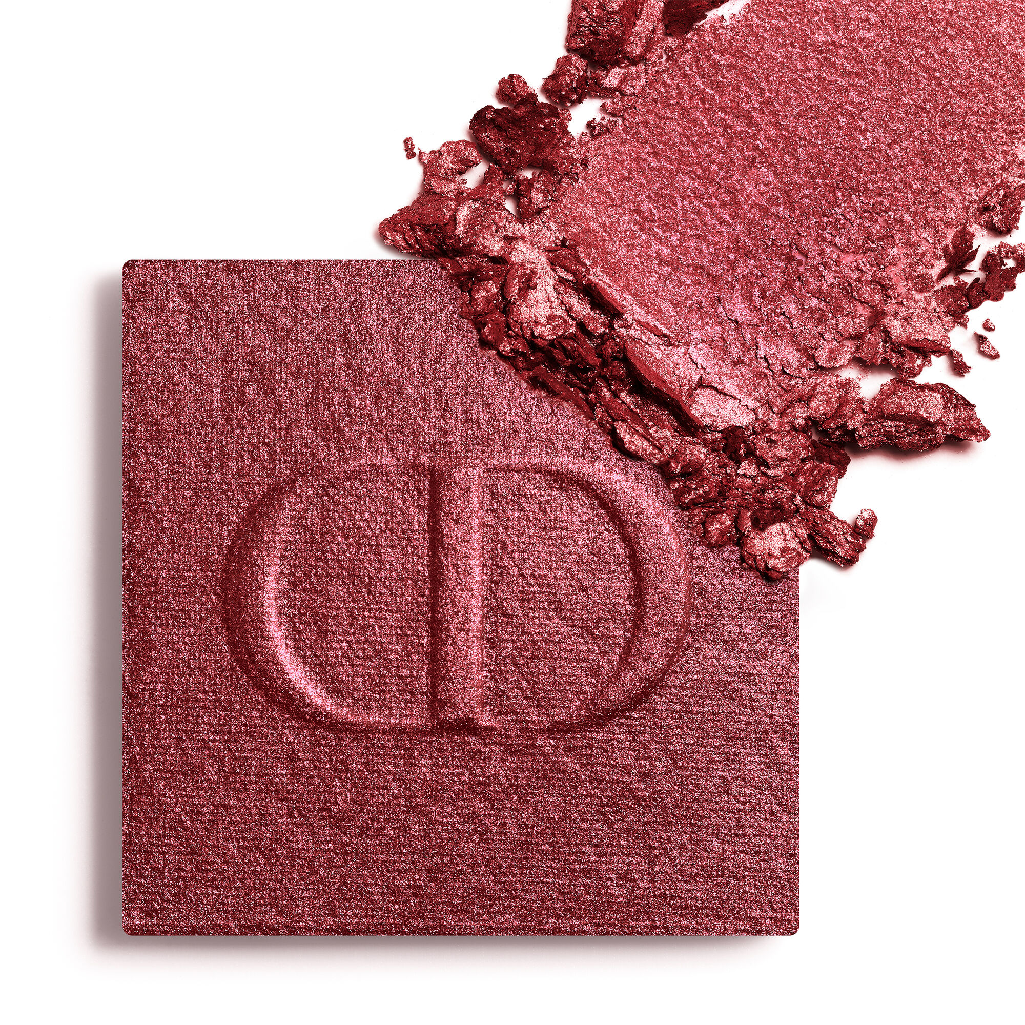 DIOR Diorshow Mono Couleur Couture eyeshadow in deep rose-pink metallic finish, shown as single pan with crushed powder swatch
