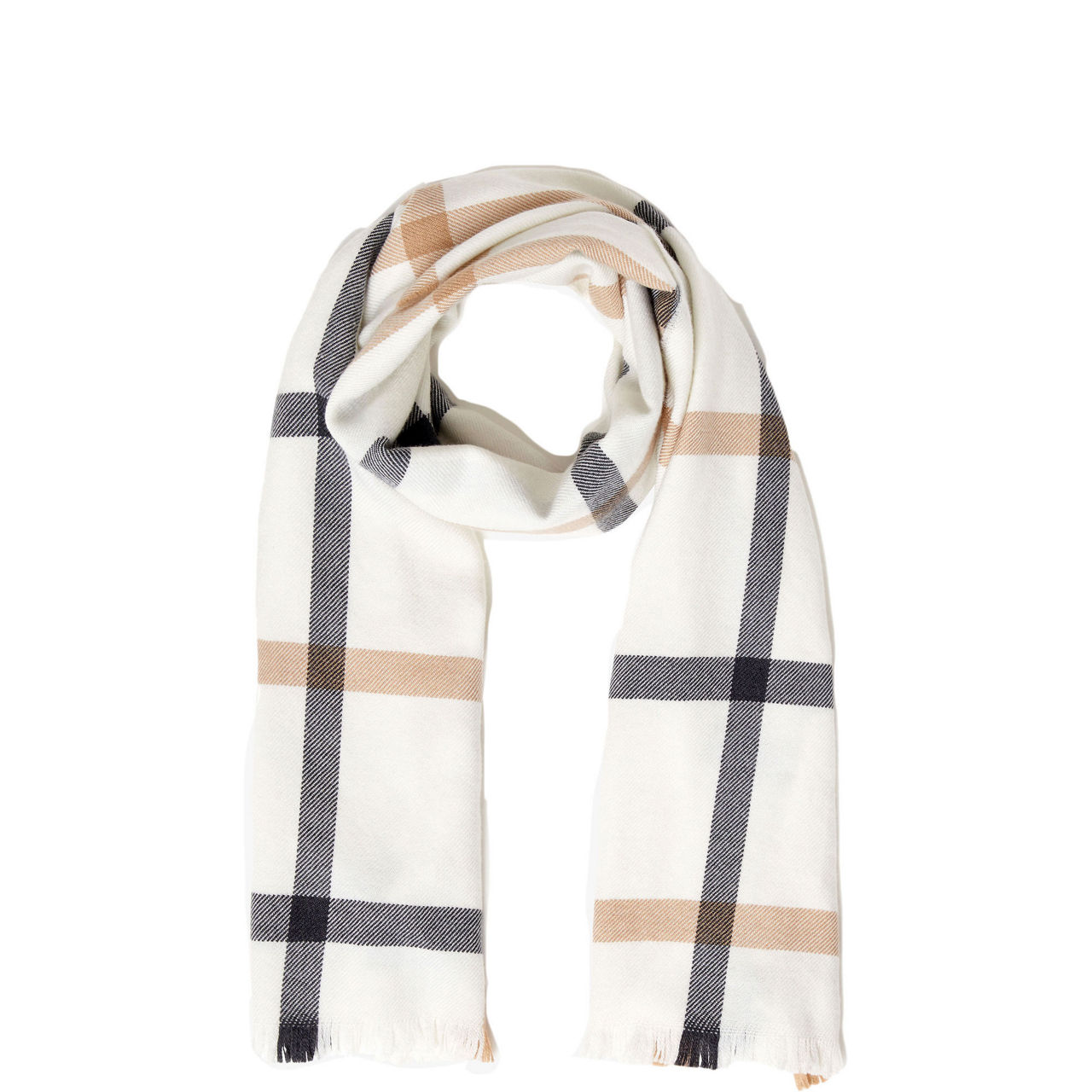 White Neutral Stripe Extra Fine Merino Scarf