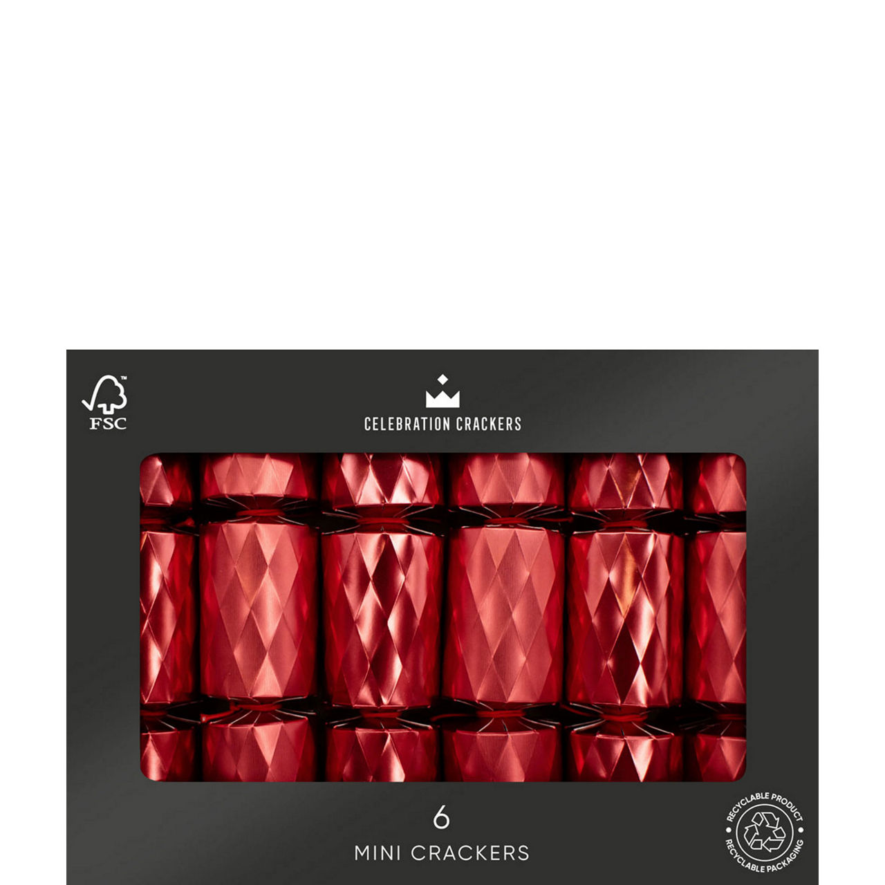 6 Pack Mini Red Diamond Christmas Crackers