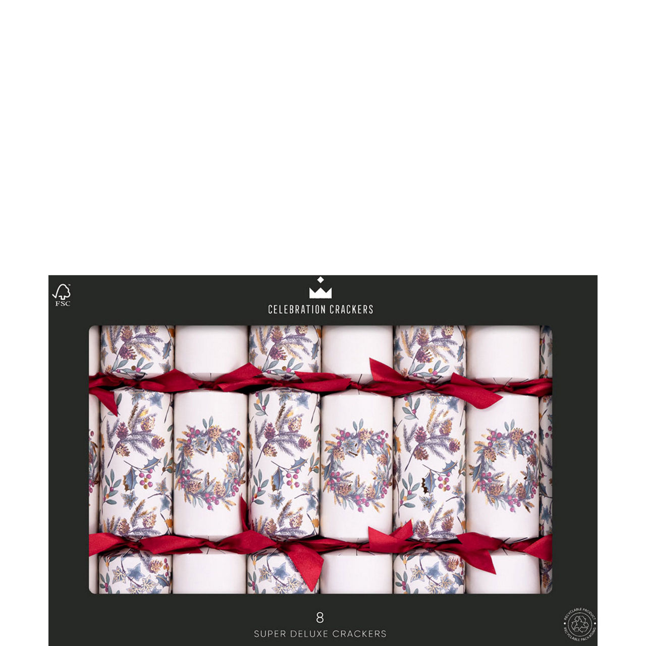 8 Pack Natural Wreath Christmas Crackers