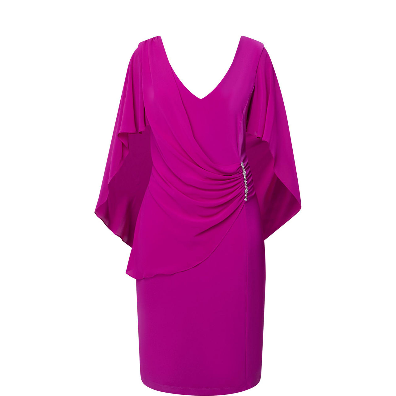 Gathered Brooch-Detail Dress