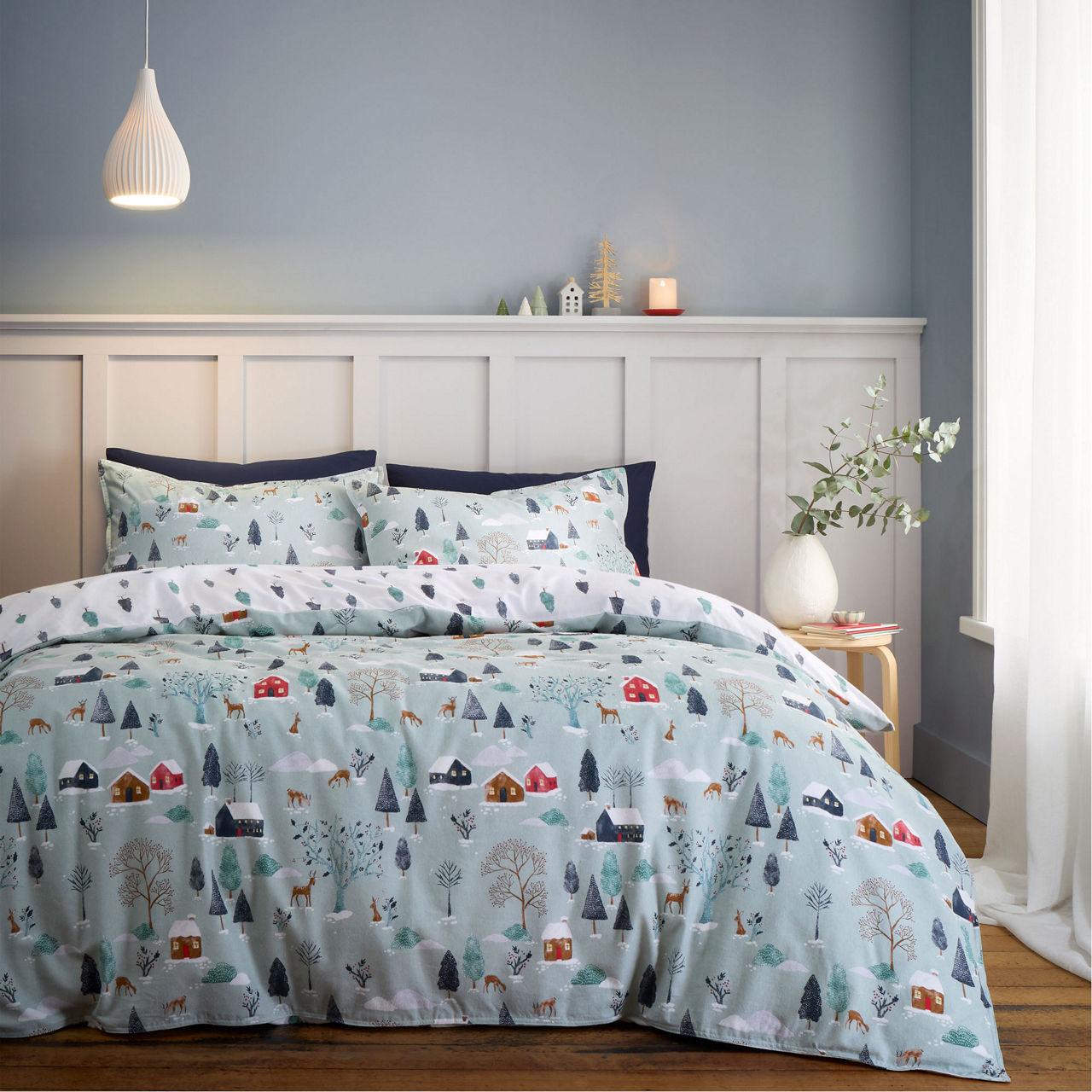 Brushed Winter Scene Duvet Set Blue