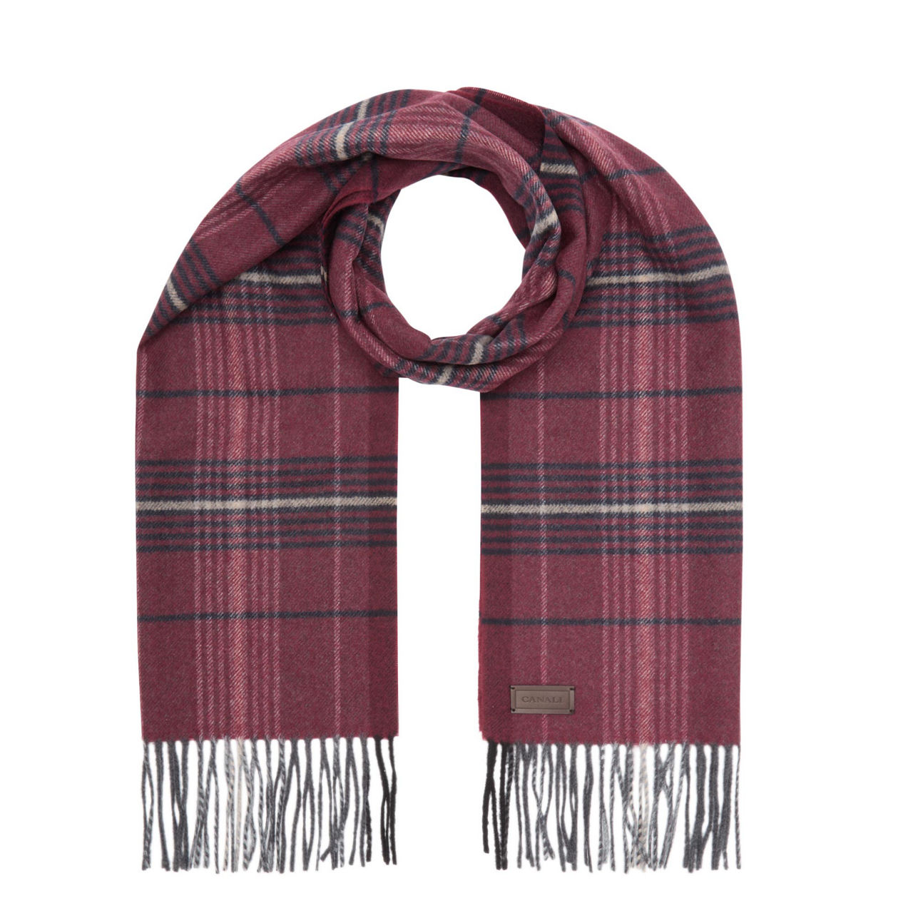 CANALI Check Wool Fringed Scarf