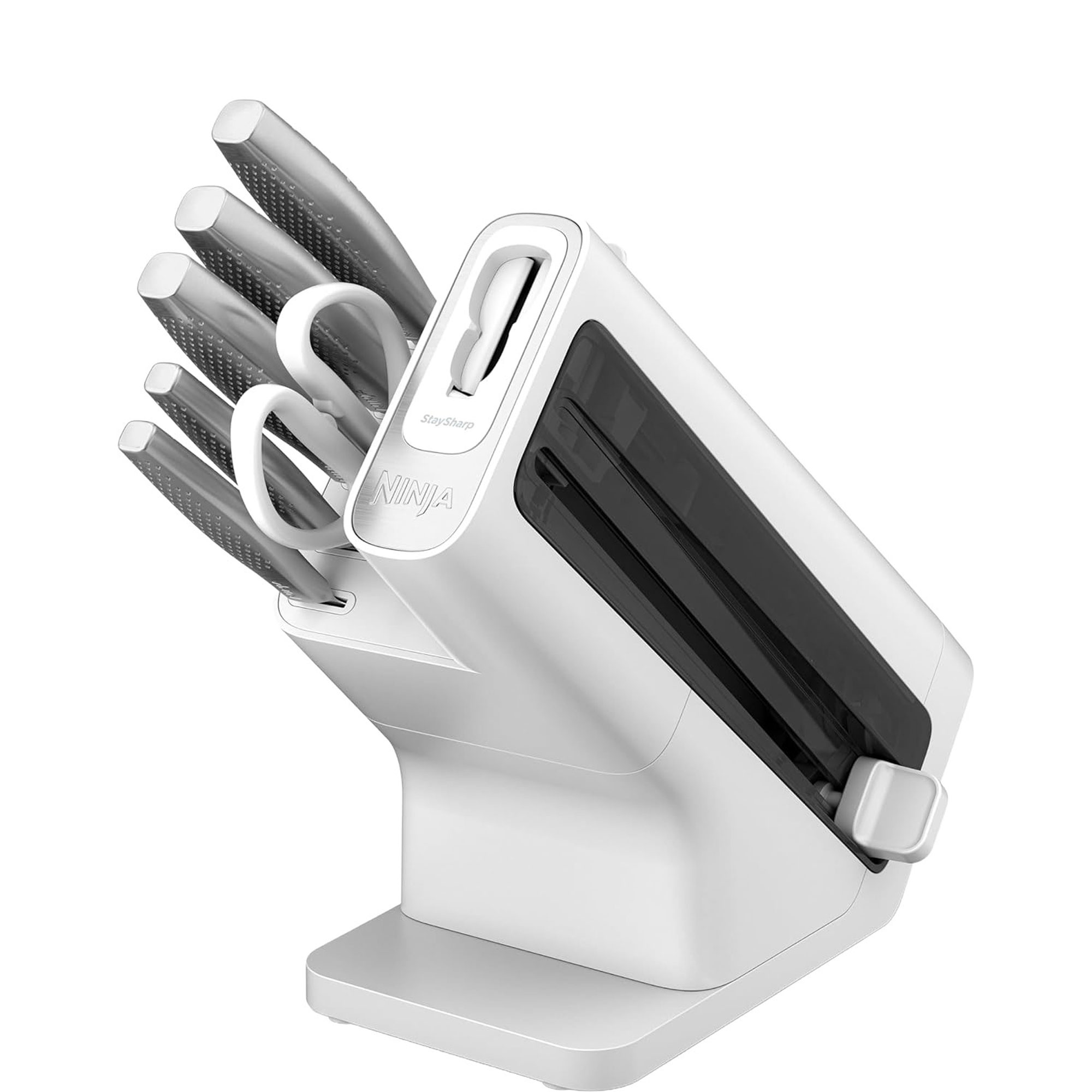 StaySharp Knife Block with Integrated Sharpener 6-Piece Stainless Set White