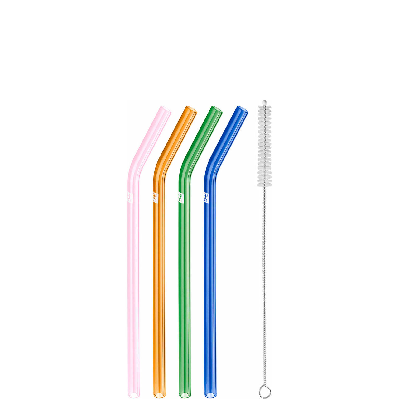 Curved Coloured Glass 4-Piece Straw Set