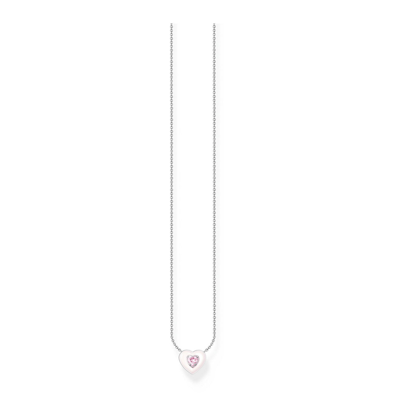 Pink Enamel Silver Heart Necklace