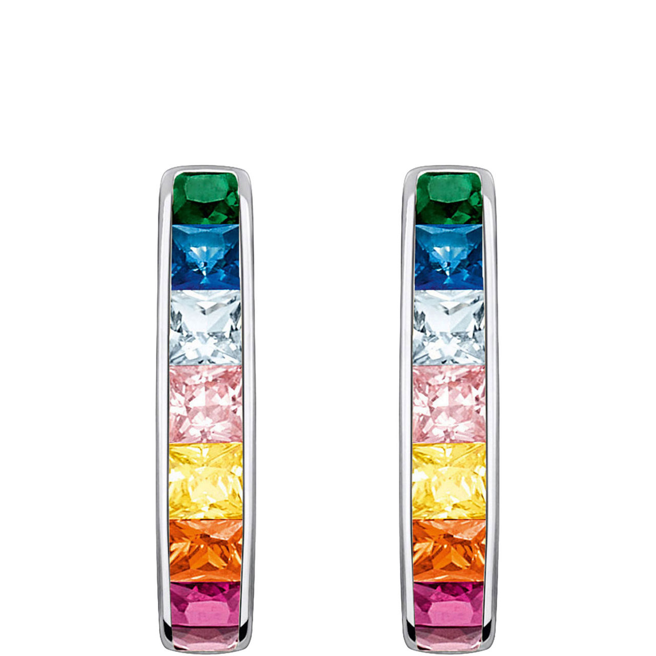 Rainbow Stone Hoop Earrings