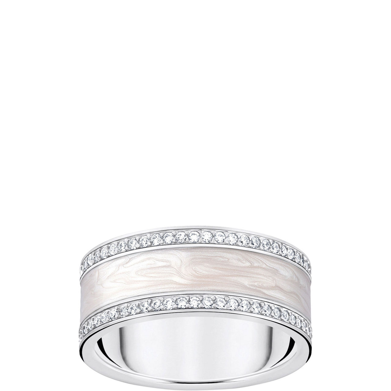 Silver & White Enamel Embellished Band Ring