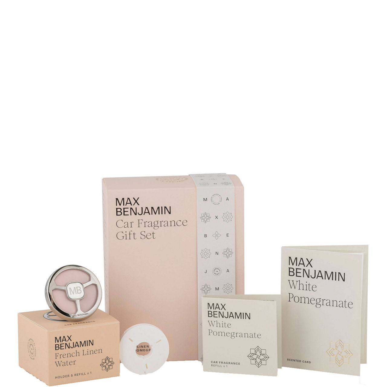 Car Fragrance Four-Piece Gift Set - White Pomegranate, French Linen Water