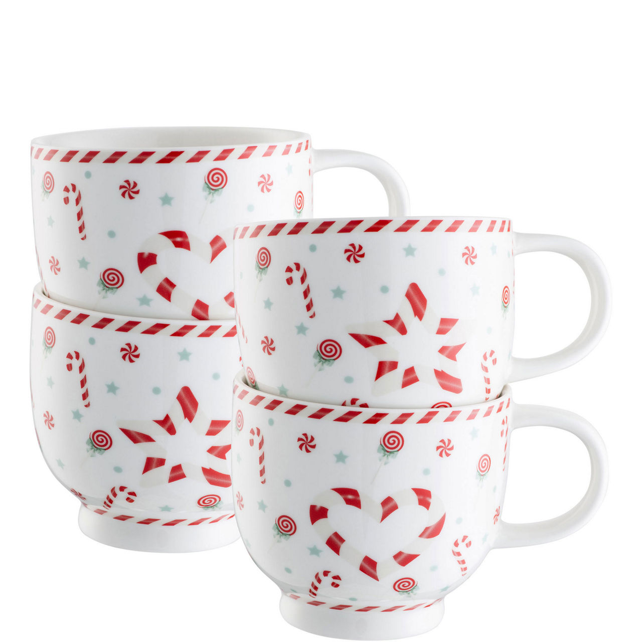 Peppermint Party Footed Mugs Four-Piece Set