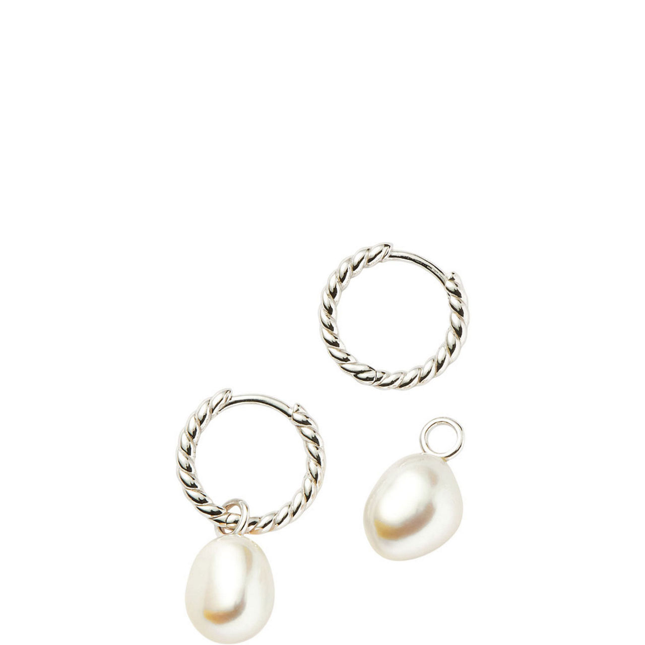 Pearl Twisted Small Drop Hoop Earrings