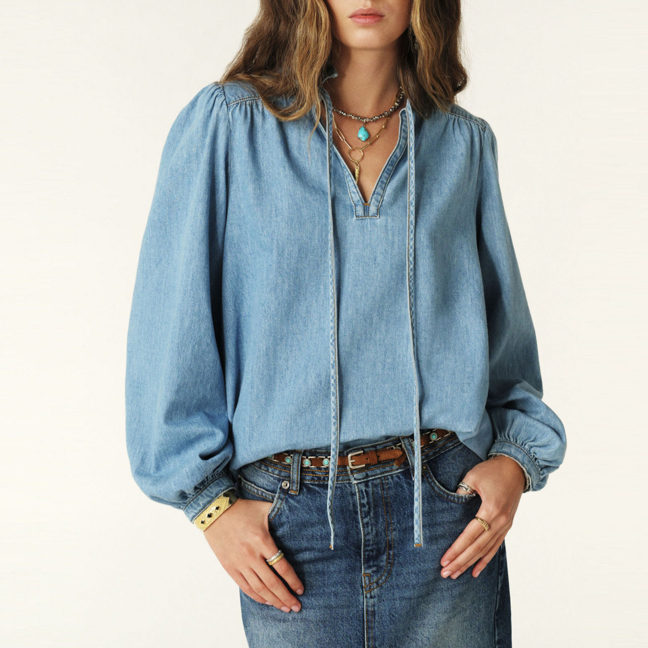 BA&SH Louise Denim Blouse