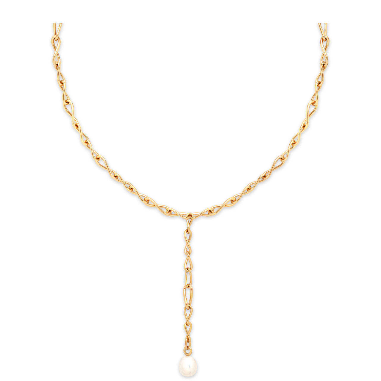 Infinite Pearl Chain Lariat Necklace