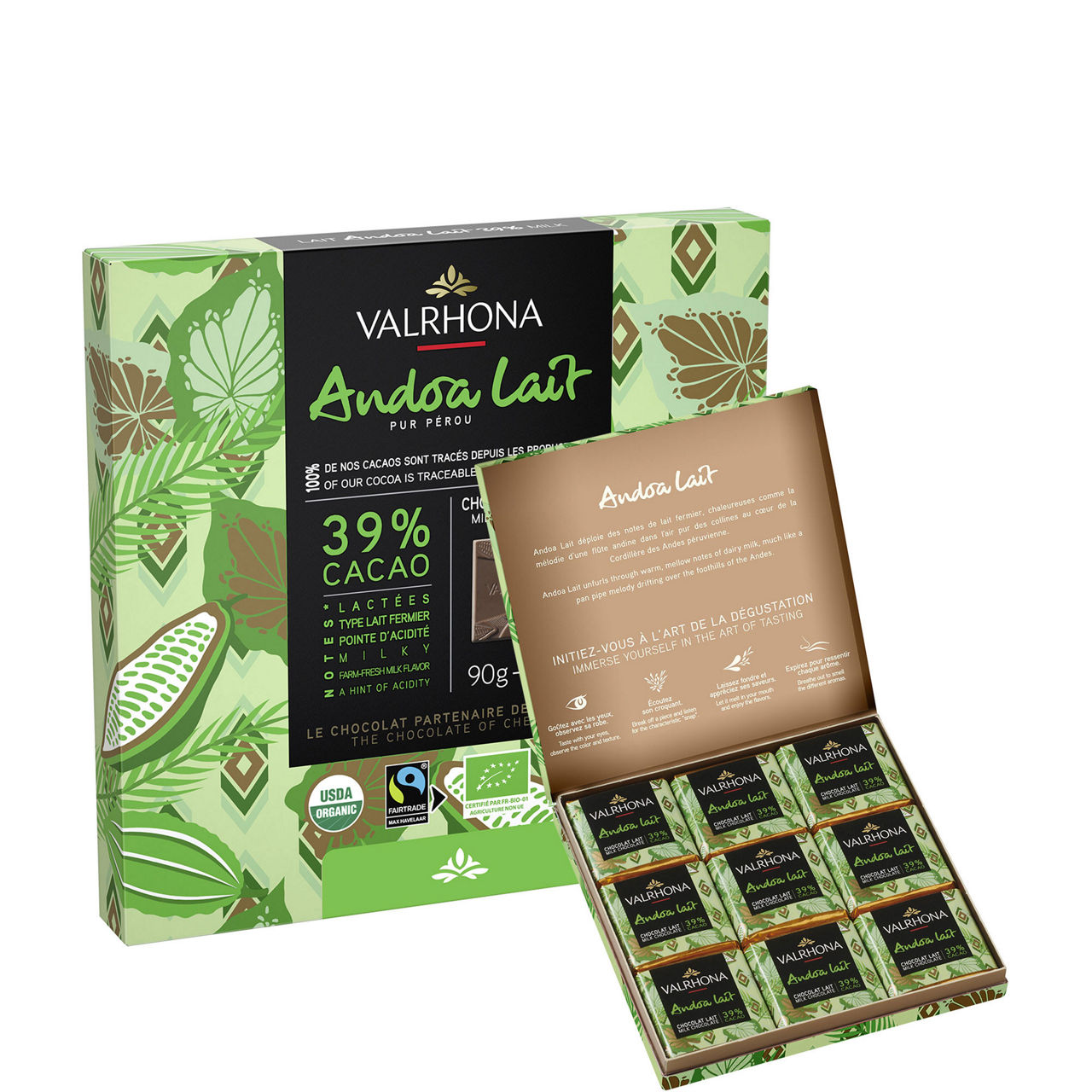 Box 18 Squares Andao 39% Milk Chocolate 90g