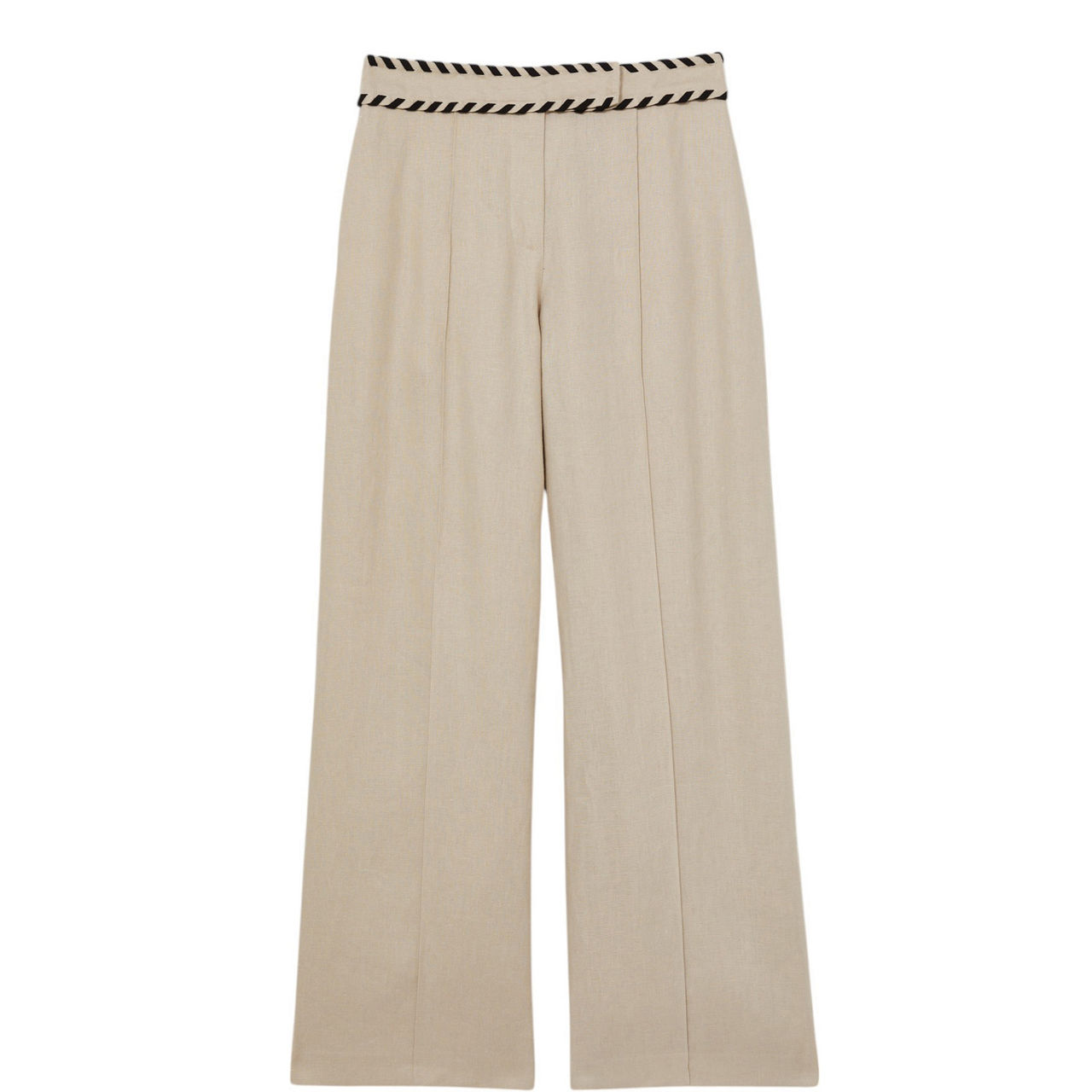 Fawn Linen Wide Leg Whipstitch Trousers