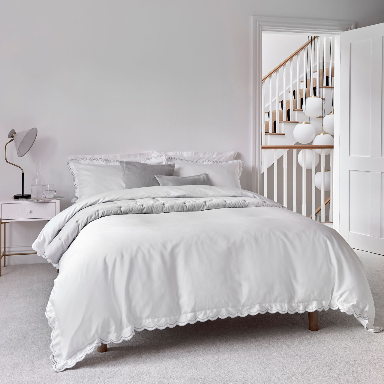 Scallop Edge Single Duvet Set Silver