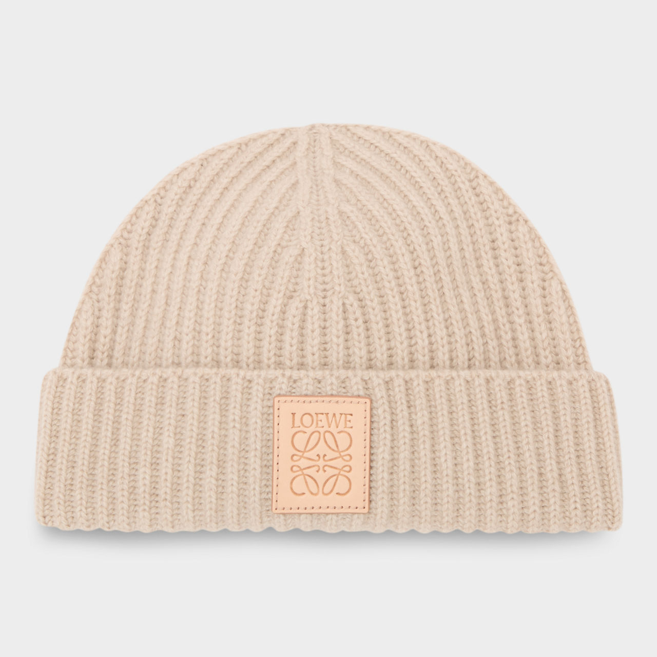 Logo Patch Ribbed Knit Beanie Hat