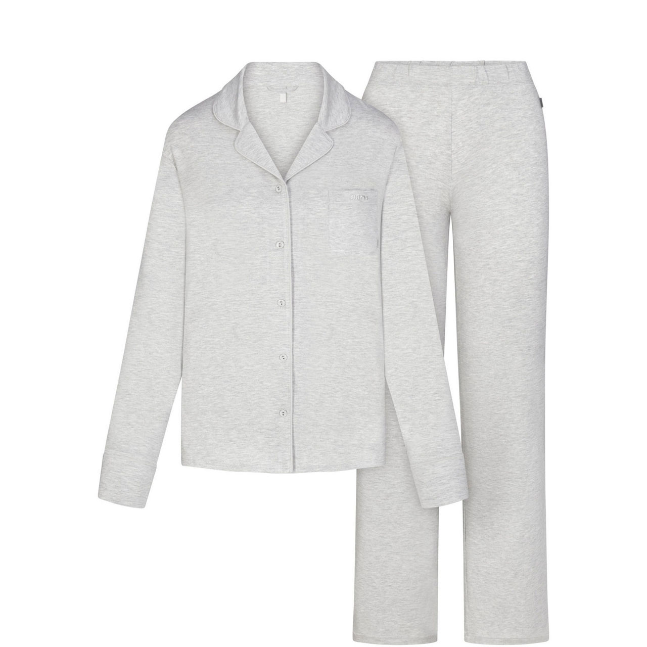 Long Sleeve Button Up Pyjama Set Light Heather Grey