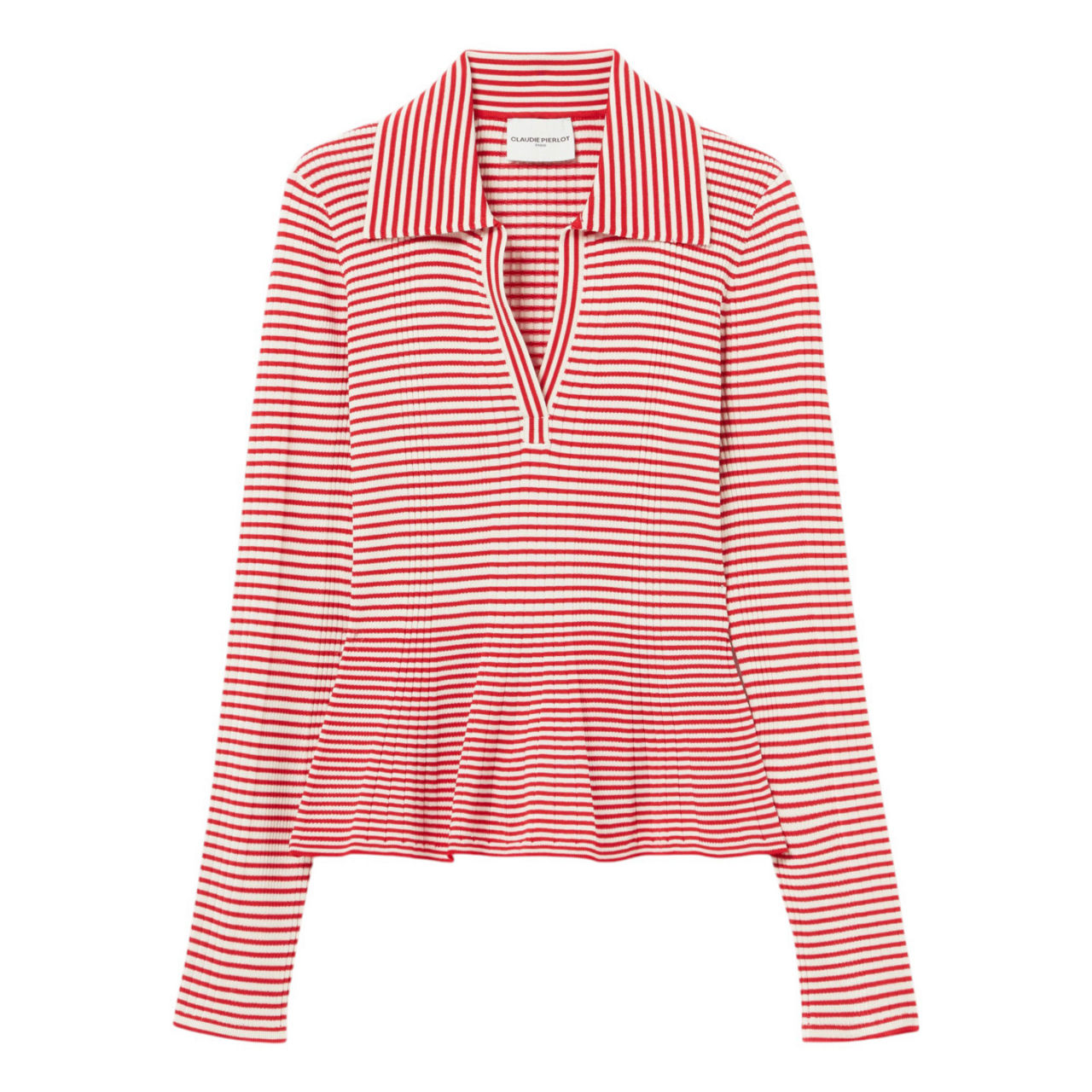 Striped Frill Knit Polo Shirt Striped Frill Knit Polo Shirt
