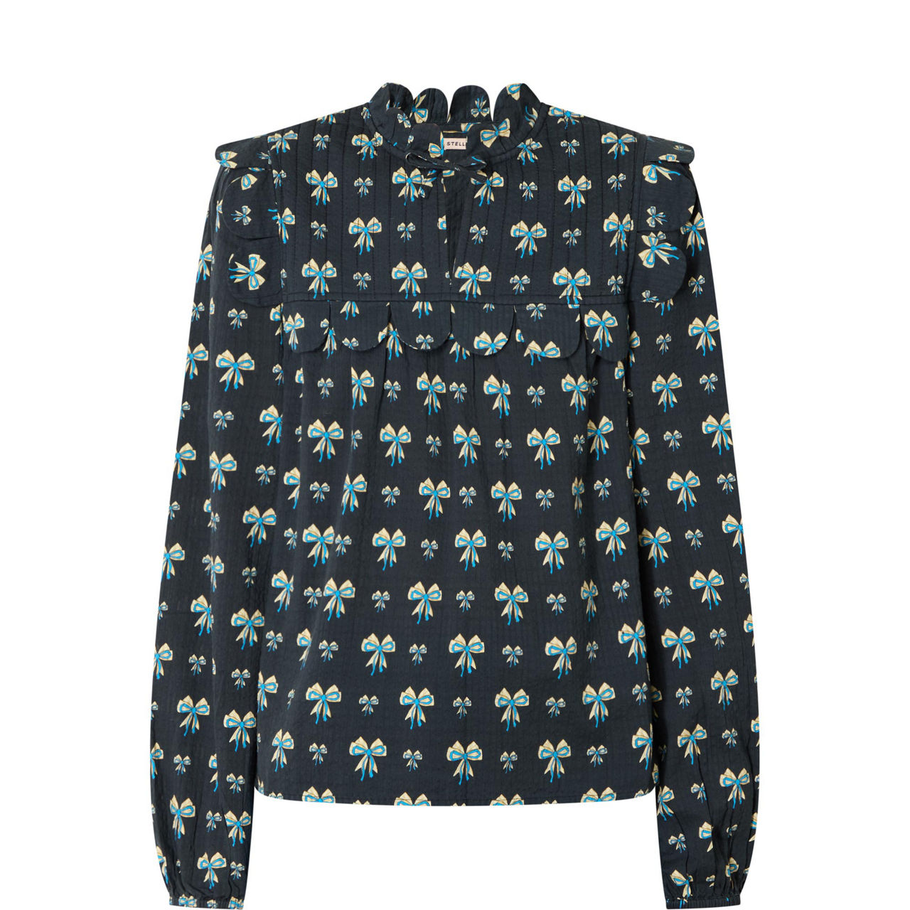 Scalloped Bow-Print Blouse