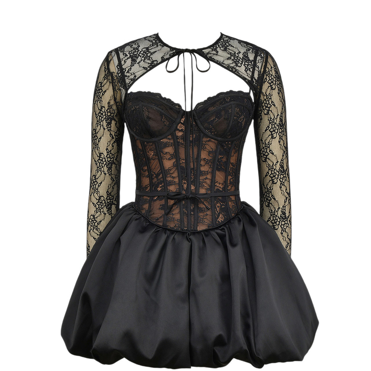 Beauty Lace Puffball Mini Dress