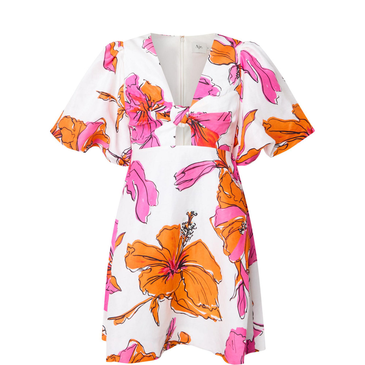 Overflow Floral Knotted Mini Dress