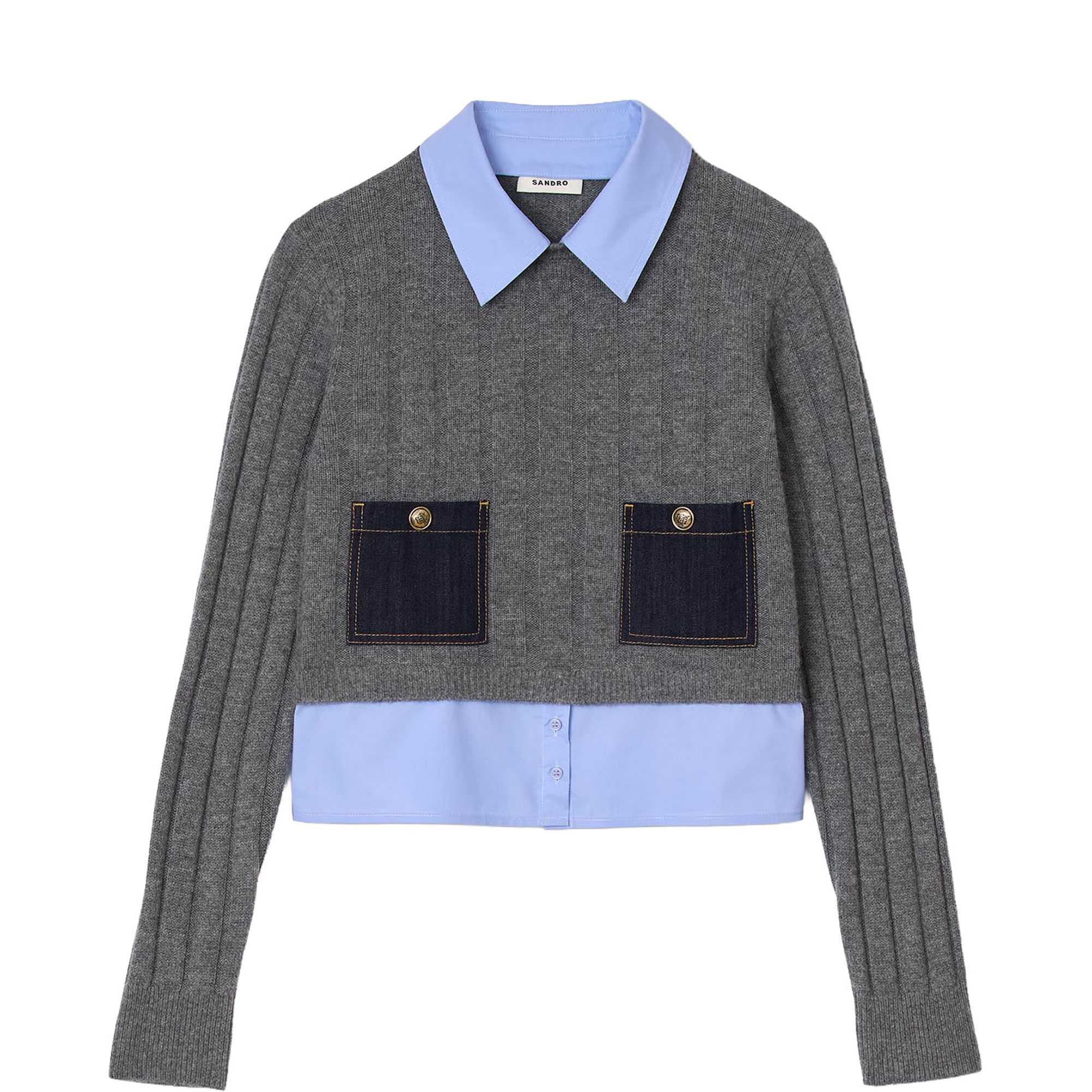 Cropped Patch Pocket Sweater