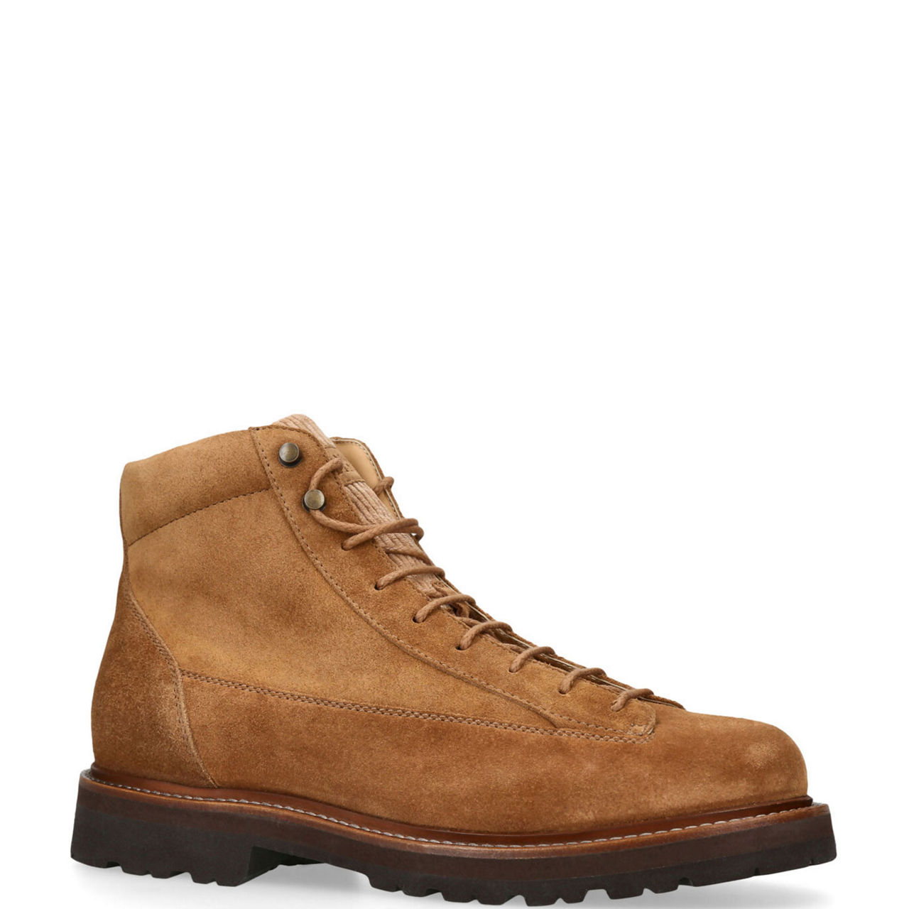 Cord-Panel Lace-Up Suede Hiker Boots