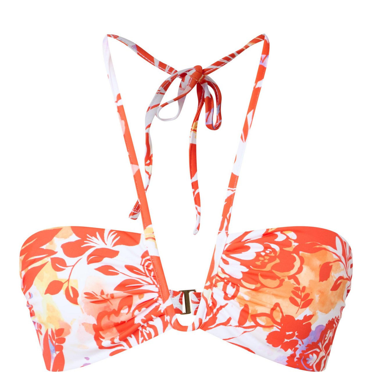 Border Pareo Tie-Fastening Floral Bikini Top