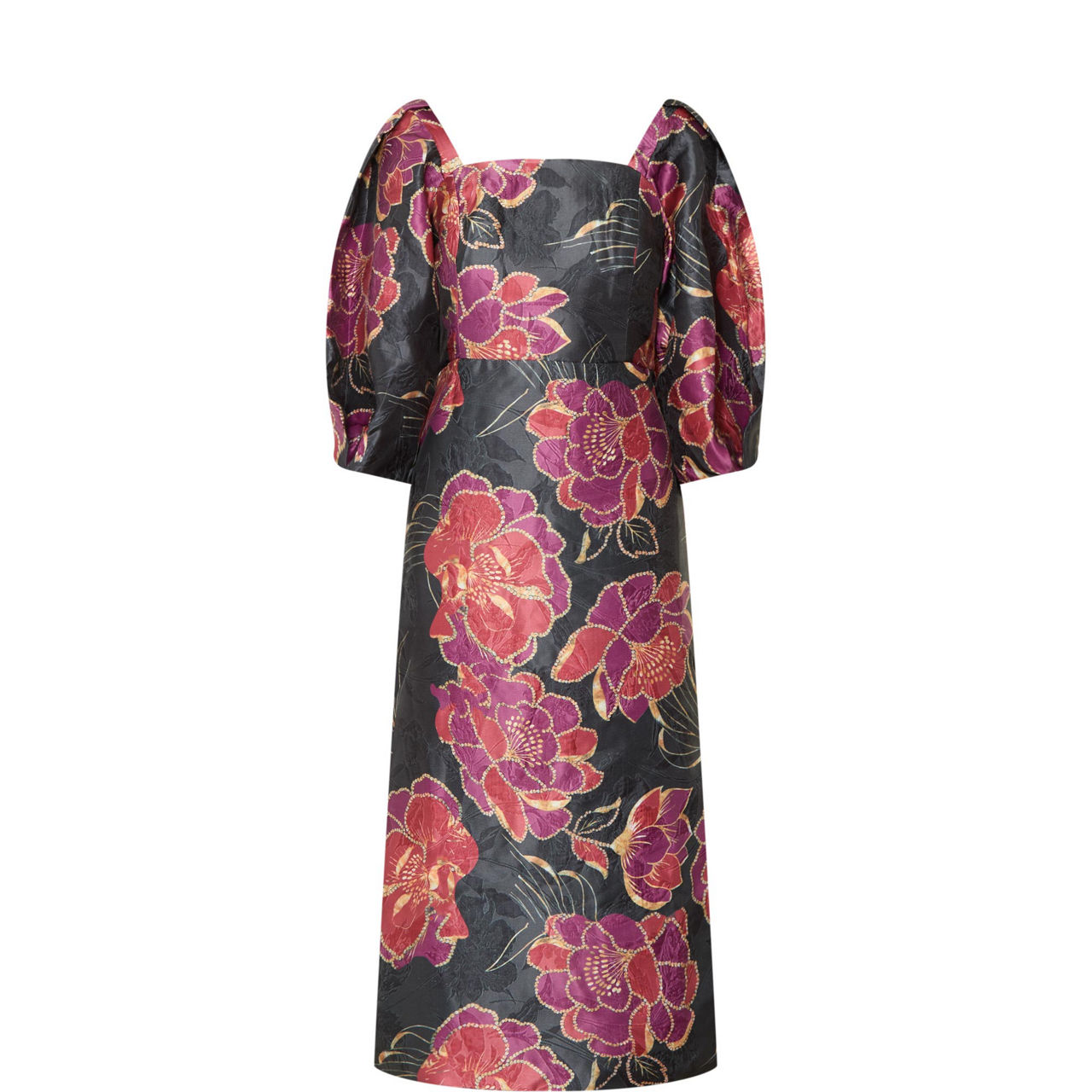 Puff-Sleeve Floral Shift Dress