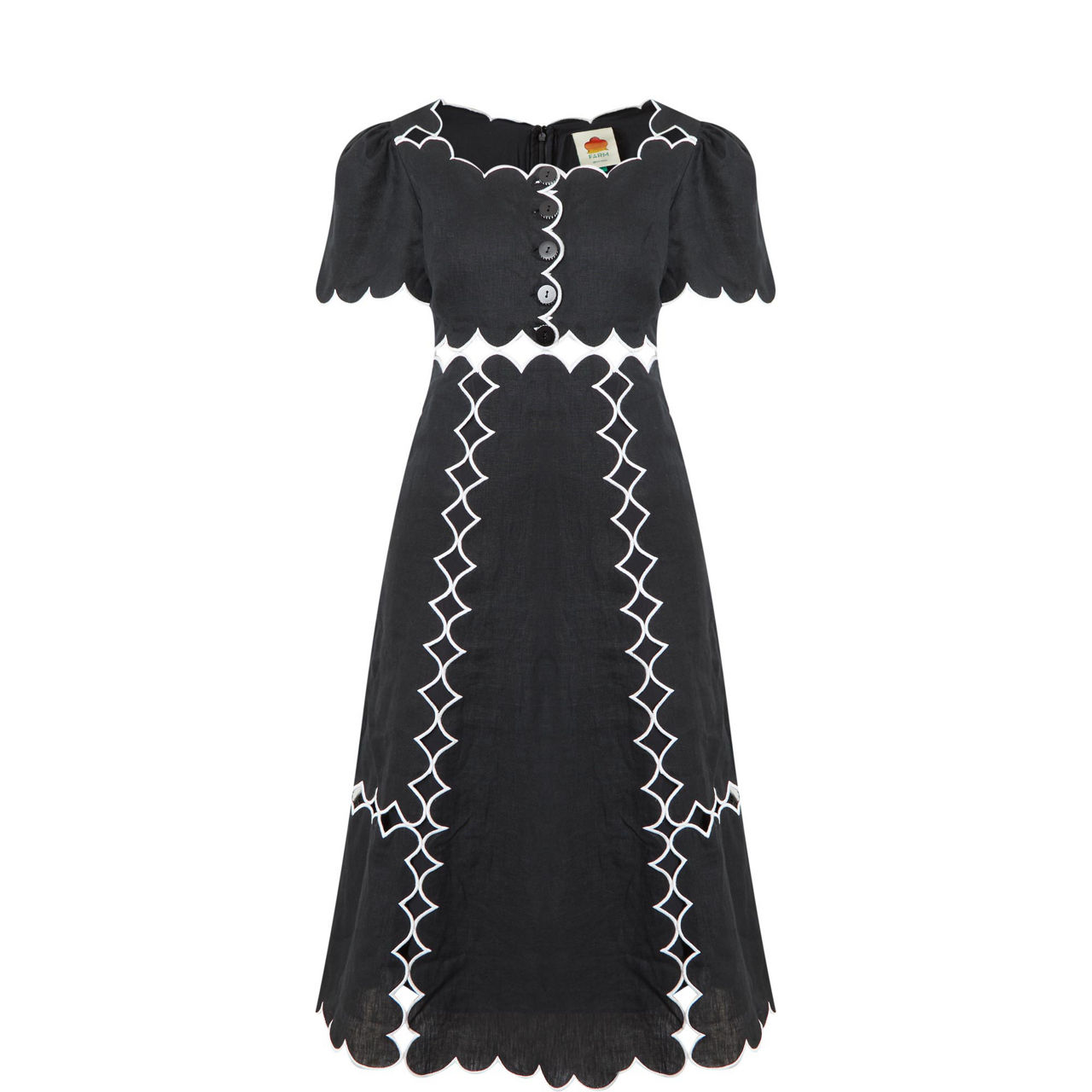 Contrast-Trim Scalloped Flared Dress