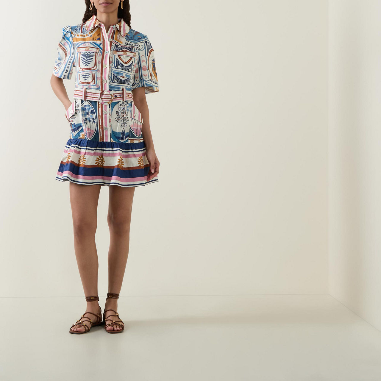 FARM RIO Cerrado Stamps Mini Shirt Dress